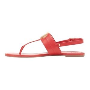 Tory Burch Brilliant Red & Gold-tone Logo Everly Leather Sandal